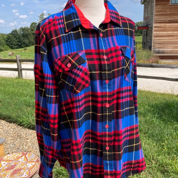Vintage Electric Blue Plaid Flannel Shirt Pine Grove - Picture 4 of 16
